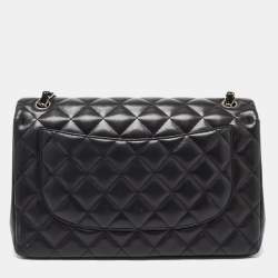 Pre Owned Chanel Black Quilted Lambskin Leather Jumbo Classic Double Flap Bag
