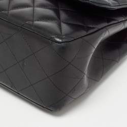 Pre Owned Chanel Black Quilted Lambskin Leather Jumbo Classic Double Flap Bag
