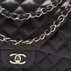 Pre Owned Chanel Black Quilted Lambskin Leather Jumbo Classic Double Flap Bag