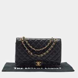 Pre Owned Chanel Black Quilted Caviar Leather Maxi Classic Double Flap Bag