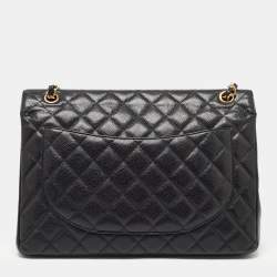 Pre Owned Chanel Black Quilted Caviar Leather Maxi Classic Double Flap Bag