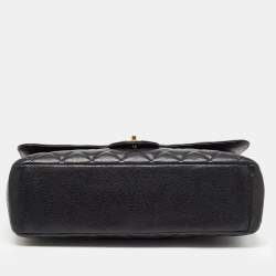 Pre Owned Chanel Black Quilted Caviar Leather Maxi Classic Double Flap Bag
