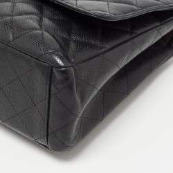Pre Owned Chanel Black Quilted Caviar Leather Maxi Classic Double Flap Bag