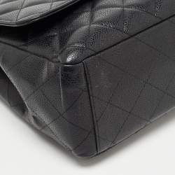 Pre Owned Chanel Black Quilted Caviar Leather Maxi Classic Double Flap Bag