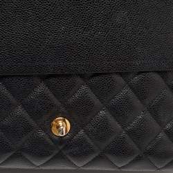 Pre Owned Chanel Black Quilted Caviar Leather Maxi Classic Double Flap Bag