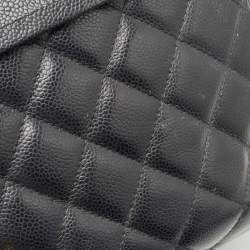 Pre Owned Chanel Black Quilted Caviar Leather Maxi Classic Double Flap Bag