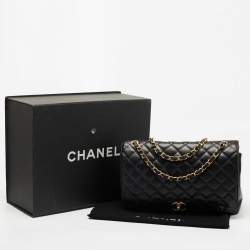 Pre Owned Chanel Black Quilted Caviar Leather Maxi Classic Double Flap Bag
