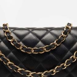 Pre Owned Chanel Black Quilted Caviar Leather Maxi Classic Double Flap Bag