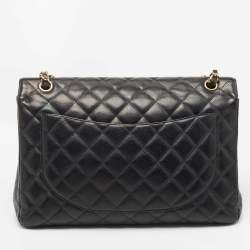 Pre Owned Chanel Black Quilted Caviar Leather Maxi Classic Double Flap Bag