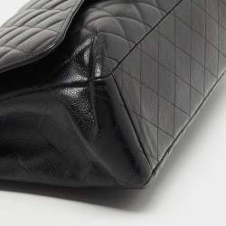 Pre Owned Chanel Black Quilted Caviar Leather Maxi Classic Double Flap Bag