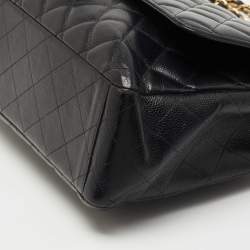 Pre Owned Chanel Black Quilted Caviar Leather Maxi Classic Double Flap Bag