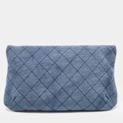 Pre Owned Chanel Blue/Tan Quilted Denim and Leather CC Flap Clutch
