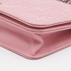 Pre Owned Chanel Pink Leather Embossed Camellia Wallet On Chain