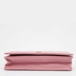 Pre Owned Chanel Pink Leather Embossed Camellia Wallet On Chain