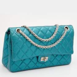 Pre Owned Chanel Metallic Teal Blue Quilted Leather Reissue 2.55 Classic 226 Flap Bag