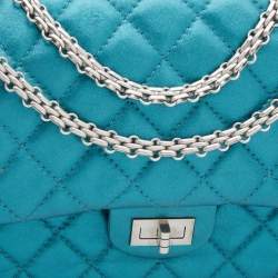Pre Owned Chanel Metallic Teal Blue Quilted Leather Reissue 2.55 Classic 226 Flap Bag