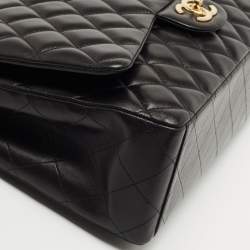 Pre Owned Chanel Black Leather Maxi Classic Double Flap Shoulder Bag
