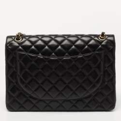 Pre Owned Chanel Black Leather Maxi Classic Double Flap Shoulder Bag