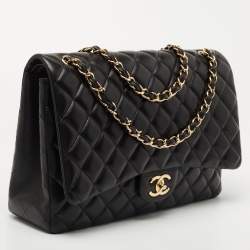 Pre Owned Chanel Black Leather Maxi Classic Double Flap Shoulder Bag