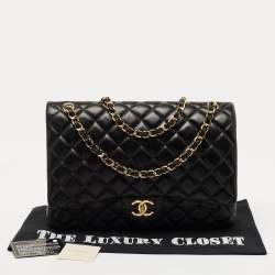 Pre Owned Chanel Black Leather Maxi Classic Double Flap Shoulder Bag