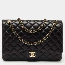 Pre Owned Chanel Black Leather Maxi Classic Double Flap Shoulder Bag