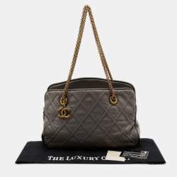Pre Owned Chanel Grey Quilted Stitch Leather Triptych Tote