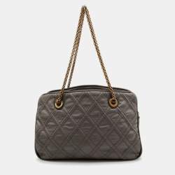 Pre Owned Chanel Grey Quilted Stitch Leather Triptych Tote