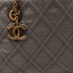 Pre Owned Chanel Grey Quilted Stitch Leather Triptych Tote
