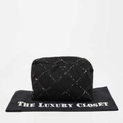 Pre Owned Chanel Black Quilted Print Nylon Travel Ligne Cosmetic Pouch
