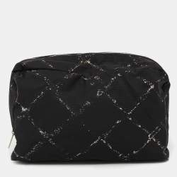 Pre Owned Chanel Black Quilted Print Nylon Travel Ligne Cosmetic Pouch