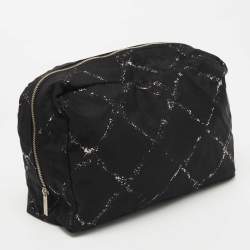Pre Owned Chanel Black Quilted Print Nylon Travel Ligne Cosmetic Pouch