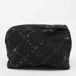 Pre Owned Chanel Black Quilted Print Nylon Travel Ligne Cosmetic Pouch