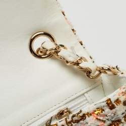 Pre Owned Chanel White/Multiicolor Quilted Tweed New Mini Classic Flap Bag