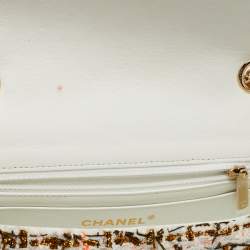 Pre Owned Chanel White/Multiicolor Quilted Tweed New Mini Classic Flap Bag