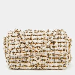 Pre Owned Chanel White/Multiicolor Quilted Tweed New Mini Classic Flap Bag