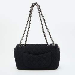Pre Owned Chanel Black Quilted Mesh Medium Classic Single Flap Bag