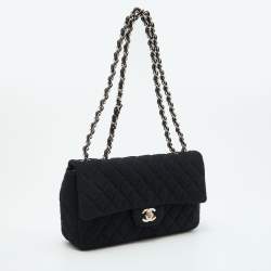 Pre Owned Chanel Black Quilted Mesh Medium Classic Single Flap Bag