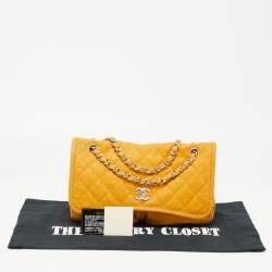 Pre Owned Chanel Mustard Quilted Nubuck Leather Natural Beauty Flap Bag