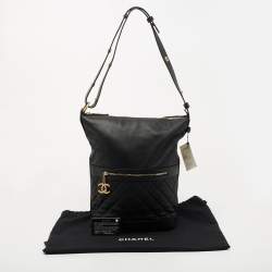 Pre Owned Chanel Black Quilted Caviar Leather Casual Style Hobo