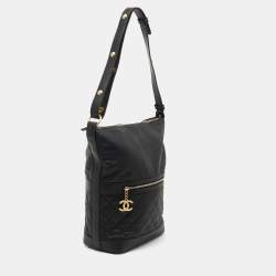 Pre Owned Chanel Black Quilted Caviar Leather Casual Style Hobo