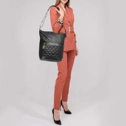 Pre Owned Chanel Black Quilted Caviar Leather Casual Style Hobo