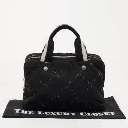 Pre Owned Chanel Black/White Quilted Nylon Travel Line Multiple Zip Bowler Bag