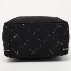 Pre Owned Chanel Black/White Quilted Nylon Travel Line Multiple Zip Bowler Bag