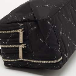 Pre Owned Chanel Black/White Quilted Nylon Travel Line Multiple Zip Bowler Bag