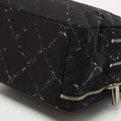 Pre Owned Chanel Black/White Quilted Nylon Travel Line Multiple Zip Bowler Bag