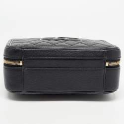 Pre Owned Chanel Black Quilted Caviar Leather Medium CC Filigree Vanity Case Bag