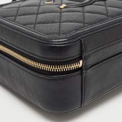 Pre Owned Chanel Black Quilted Caviar Leather Medium CC Filigree Vanity Case Bag