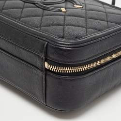 Pre Owned Chanel Black Quilted Caviar Leather Medium CC Filigree Vanity Case Bag