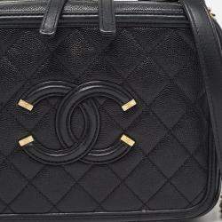 Pre Owned Chanel Black Quilted Caviar Leather Medium CC Filigree Vanity Case Bag