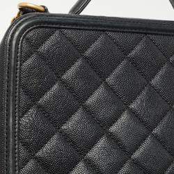 Pre Owned Chanel Black Quilted Caviar Leather Medium CC Filigree Vanity Case Bag